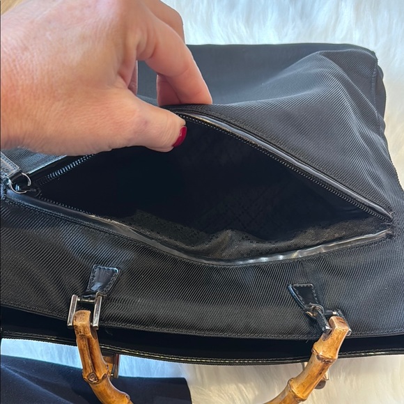 Gucci Black Nylon Tote Bag with Bamboo Handles - Picture 7 of 17